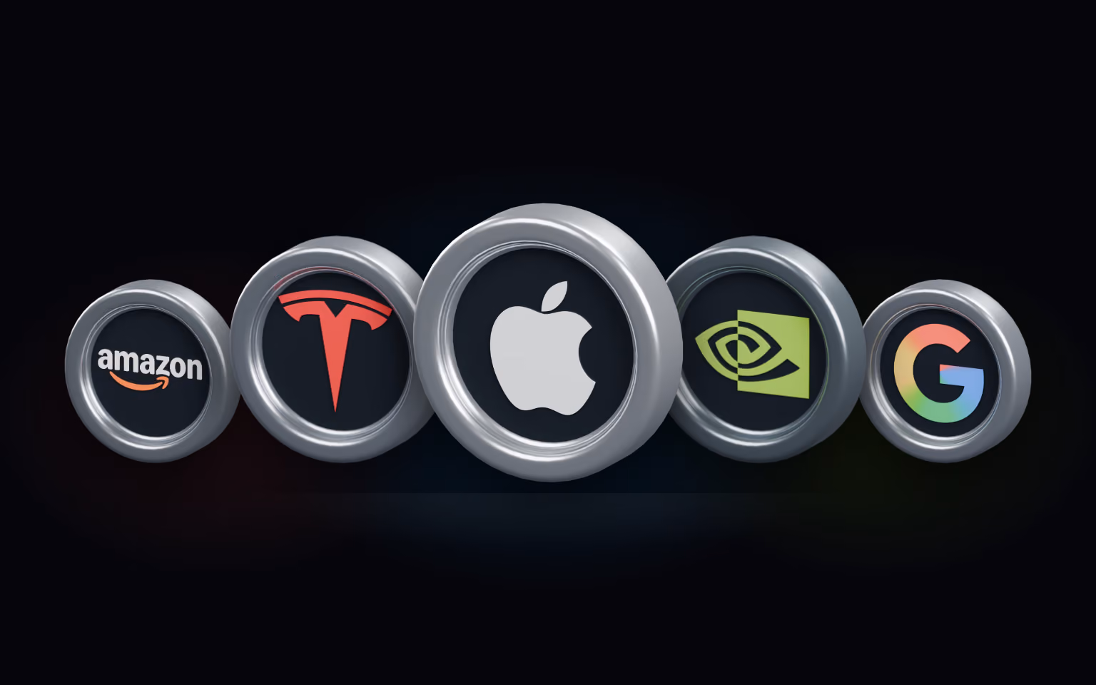 Monedas de acciones de Amazon, Tesla, Apple, NVIDIA y Google